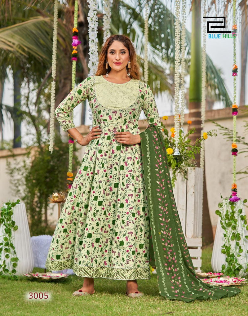 Blue Hills Ada Vol 3 Cambric Cotton Anarkali Style Long Party Wear Kurtis With Dupatta
