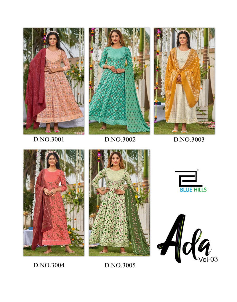 Blue Hills Ada Vol 3 Cambric Cotton Anarkali Style Long Party Wear Kurtis With Dupatta