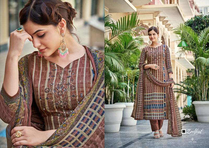 Zulfat Designer Suits Adaa Pure Jam Cotton Exclusive Designer Print Heavy Embroidery Swarovski Work Printed Designer Salwar Suit