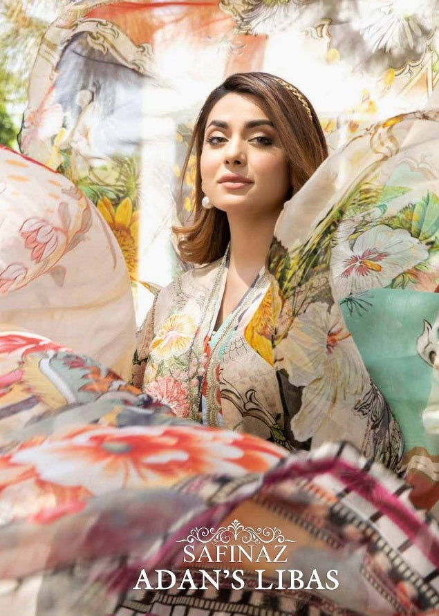 Safeenaz Adans Libas Lawn Cotton Heavy Embroidered Pakistani Style Festive Wear Salwar Suits