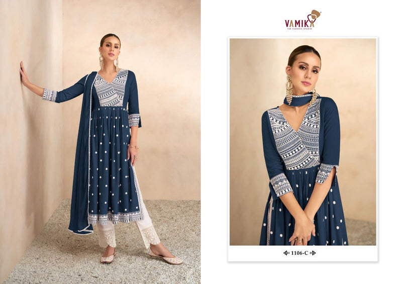 Vamika Aadhira Vol 4 Rayon Viscos Fabric Heavy Embroidery Designer Nayra Cut Kurti