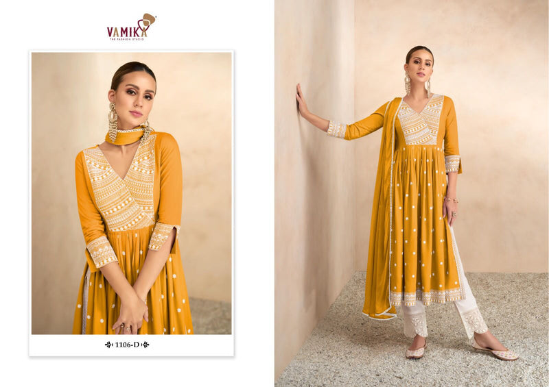 Vamika Aadhira Vol 4 Rayon Viscos Fabric Heavy Embroidery Designer Nayra Cut Kurti