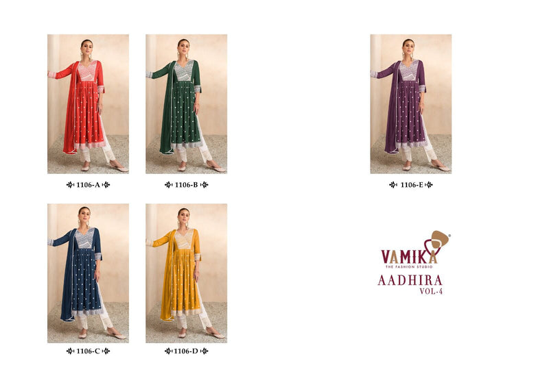 Vamika Aadhira Vol 4 Rayon Viscos Fabric Heavy Embroidery Designer Nayra Cut Kurti