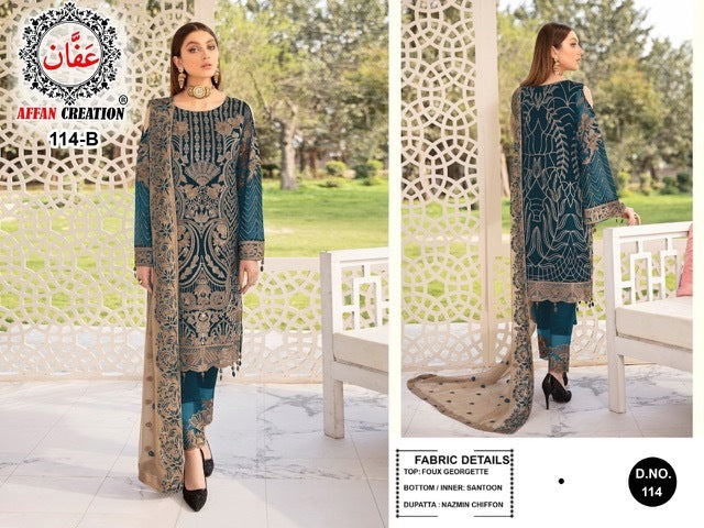 Affan Creation 114 Fox Georgette Pakistani Style Designer  Salwar Kameez With Heavy Embroidery