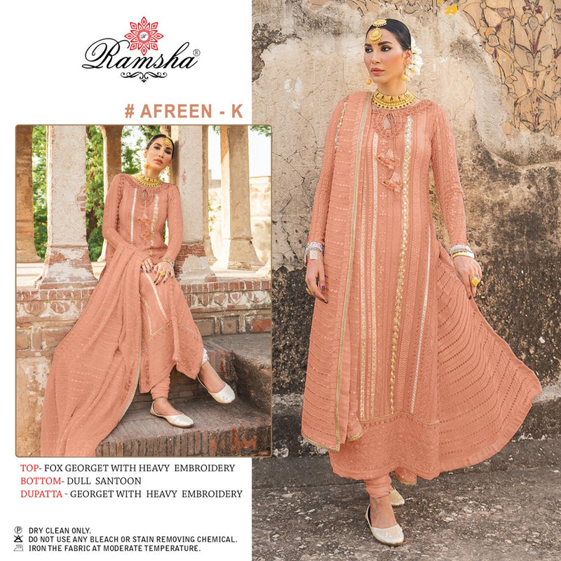 Ramsha Afreen Dusty NX Georgette Heavy Embroidered Pakistani Wedding Wear Salwar Suits