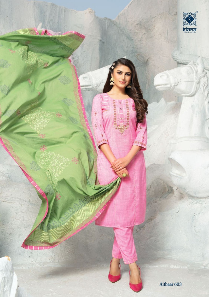 Kiana House Of Fashion Aitbaar Vol 6 Rayon Designer Party Wear Kurtis With Bottom & Dupatta