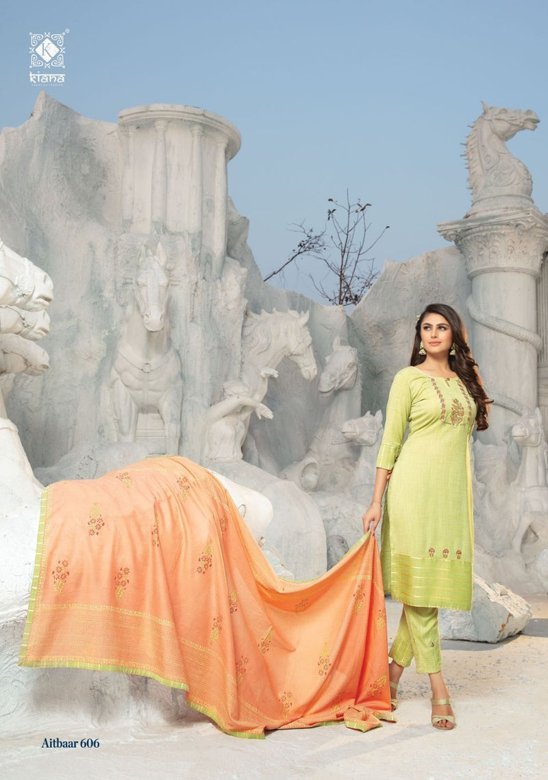 Kiana House Of Fashion Aitbaar Vol 6 Rayon Designer Party Wear Kurtis With Bottom & Dupatta
