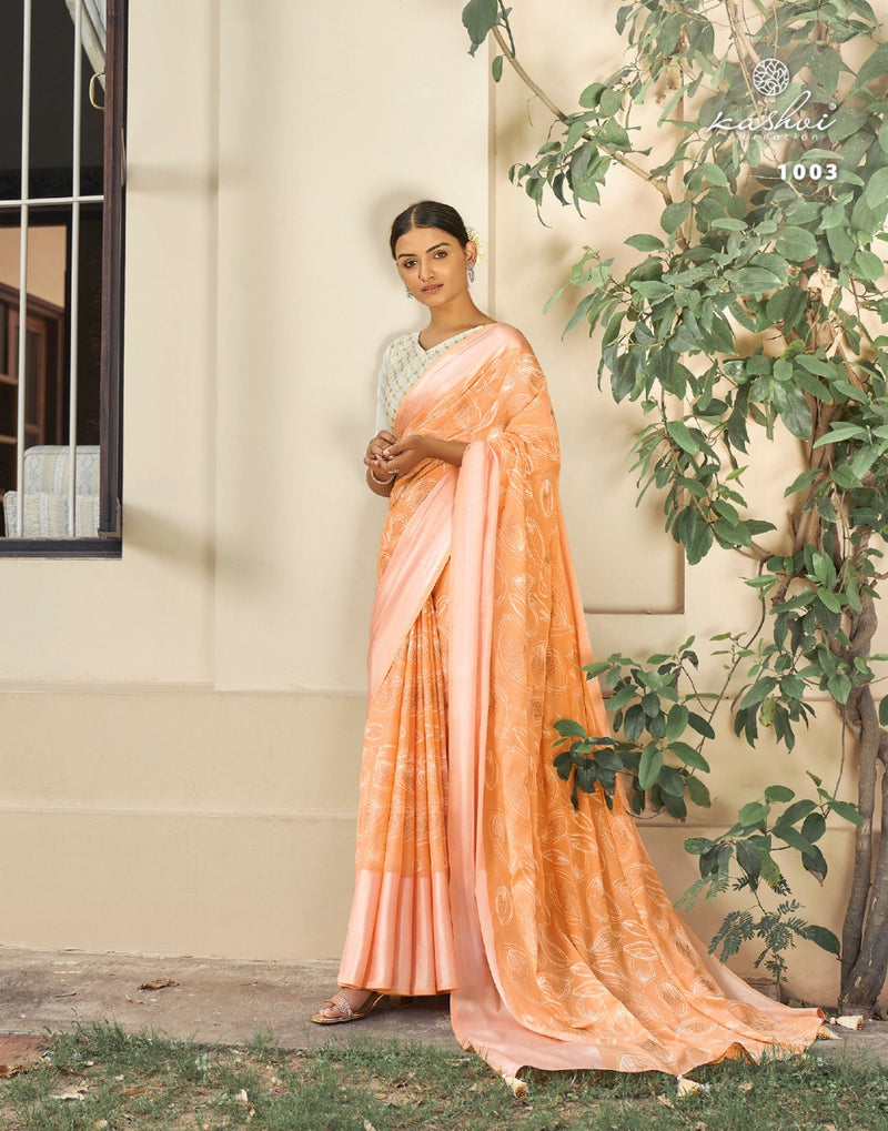 Kashvi Creation Ajra Silk Brasso With Ink Zari Prints Stylish Party Wear Sarees
