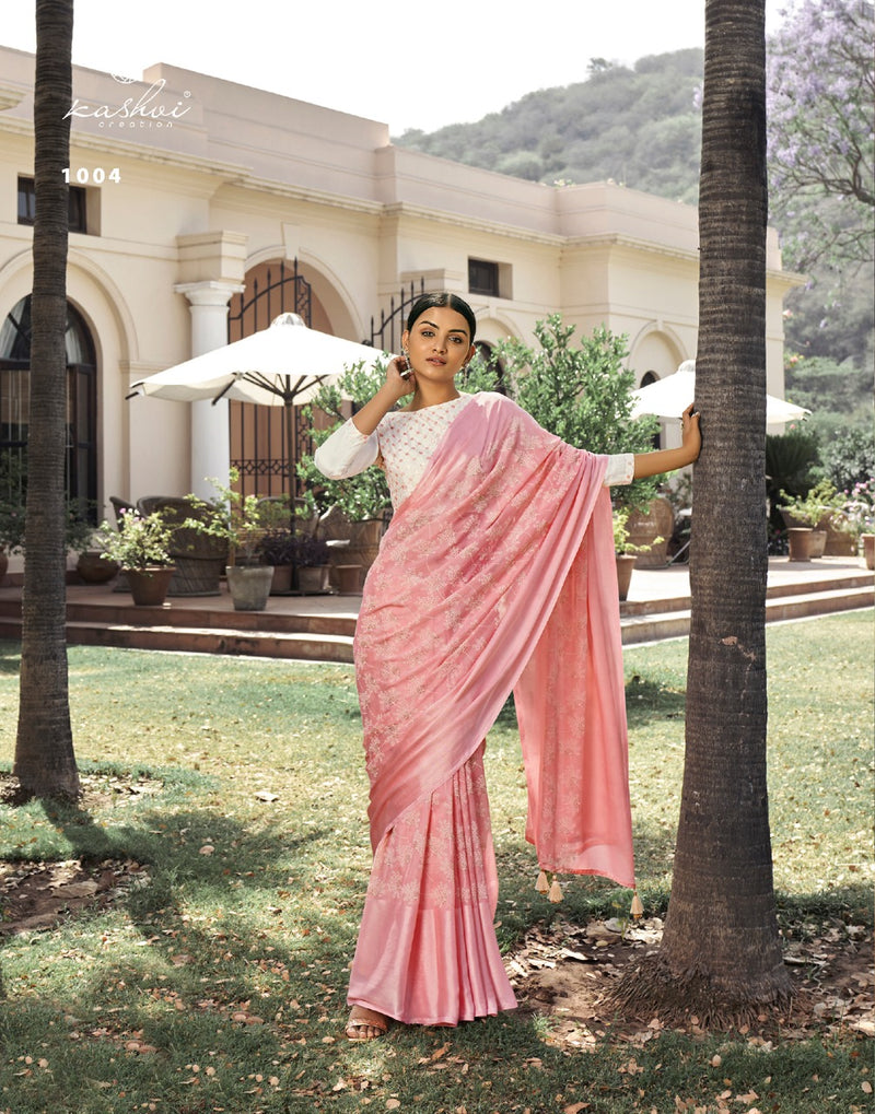 Kashvi Creation Ajra Silk Brasso With Ink Zari Prints Stylish Party Wear Sarees