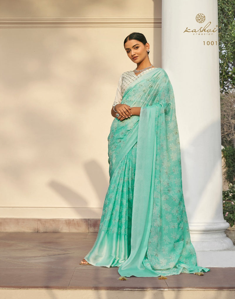 Kashvi Creation Ajra Silk Brasso With Ink Zari Prints Stylish Party Wear Sarees