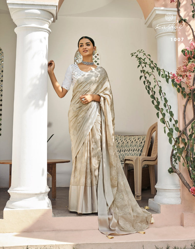 Kashvi Creation Ajra Silk Brasso With Ink Zari Prints Stylish Party Wear Sarees