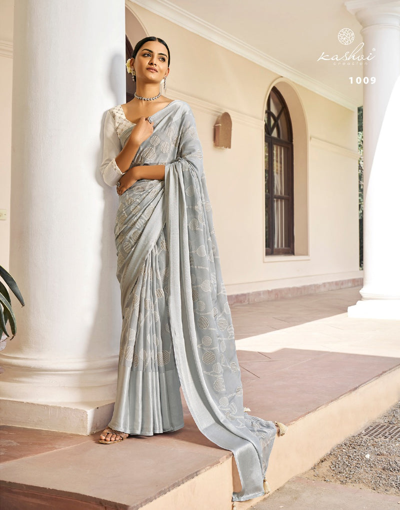 Kashvi Creation Ajra Silk Brasso With Ink Zari Prints Stylish Party Wear Sarees