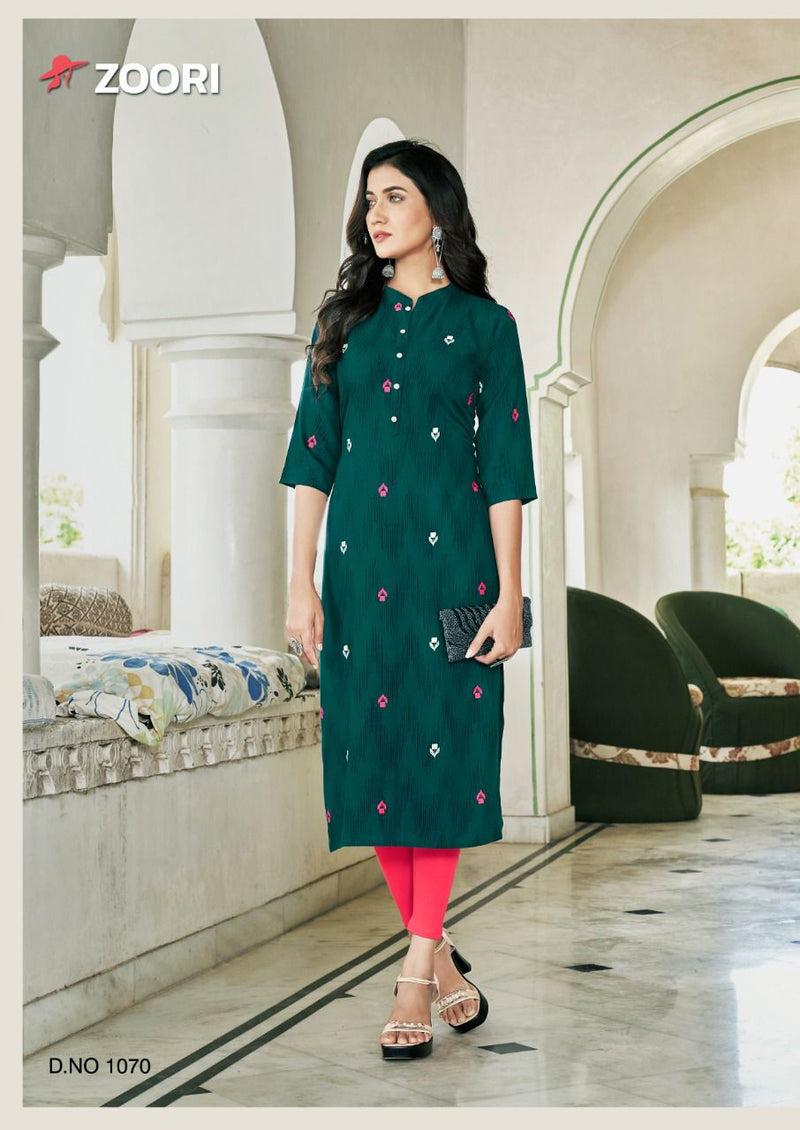 Zoori Akshara Vol 12 Rayon Fancy Stylish Casual Wear Kurtis With Bright Colors