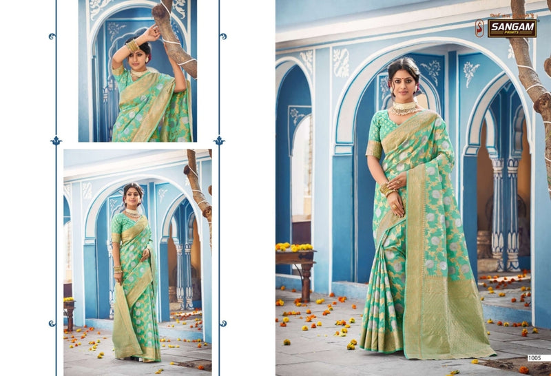 Sangam Print Akshita Linen Fancy Stylish Beautiful Party Wear Sarees