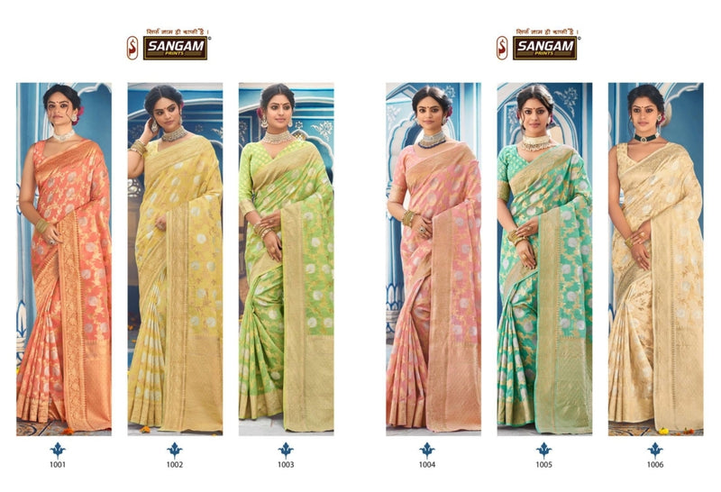 Sangam Print Akshita Linen Fancy Stylish Beautiful Party Wear Sarees