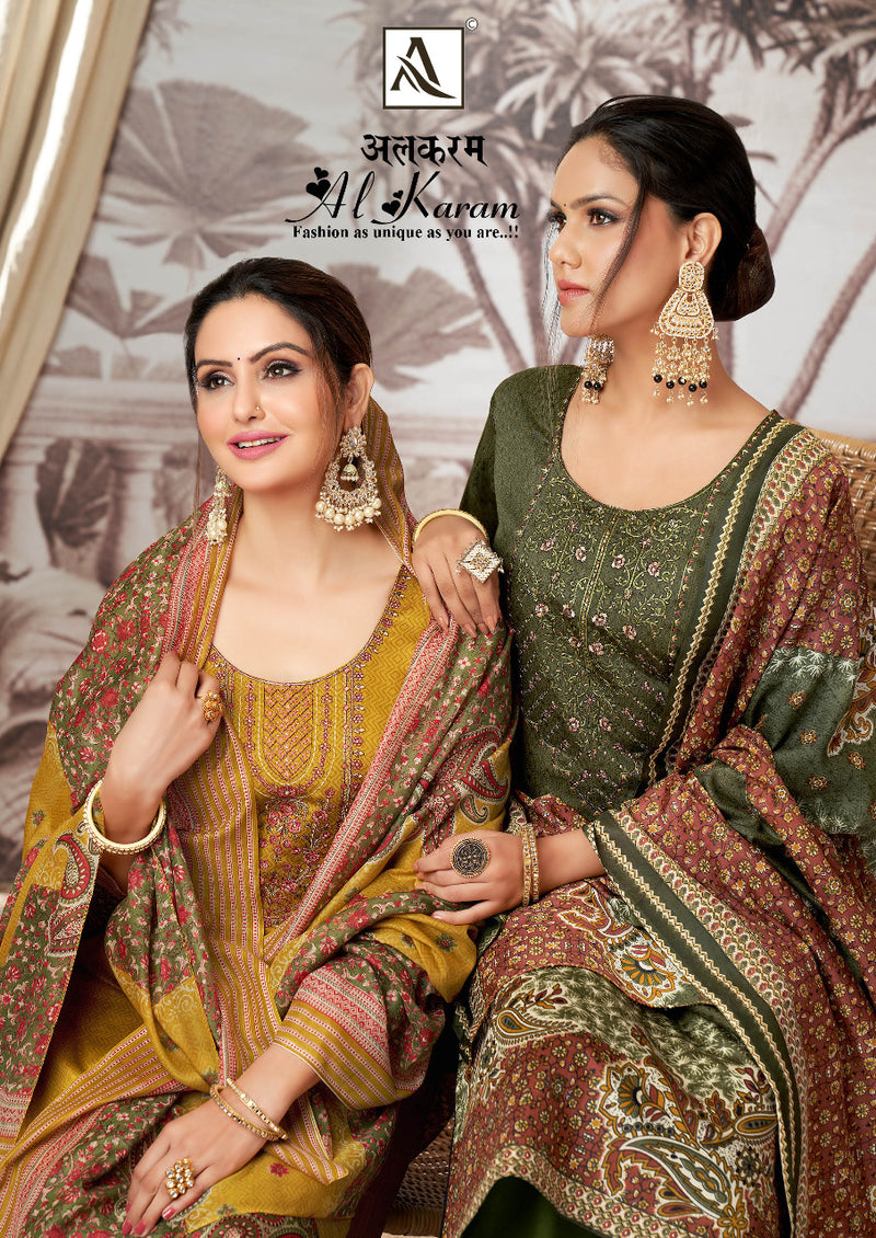 Alok Suit Al Karam Jam Satin With Heavy Embroidery Work Stylish Designer Festive Wear Salwar Kameez