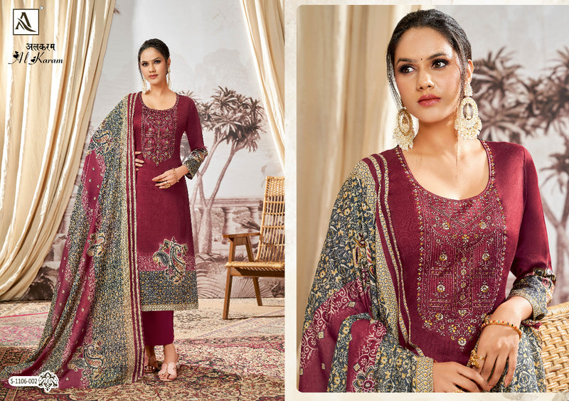 Alok Suit Al Karam Jam Satin With Heavy Embroidery Work Stylish Designer Festive Wear Salwar Kameez