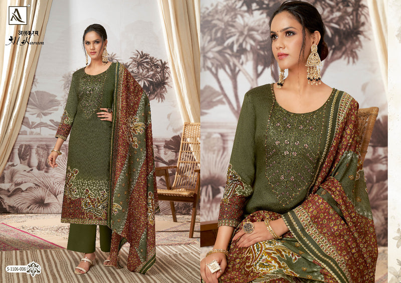 Alok Suit Al Karam Jam Satin With Heavy Embroidery Work Stylish Designer Festive Wear Salwar Kameez