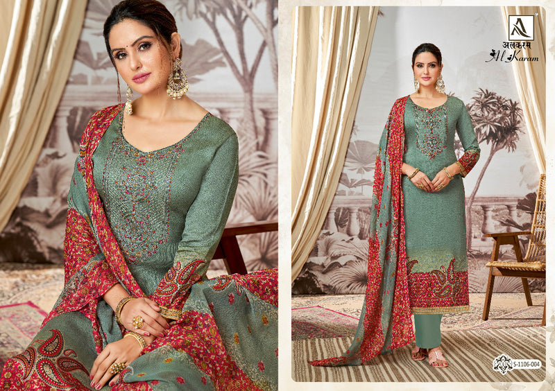 Alok Suit Al Karam Jam Satin With Heavy Embroidery Work Stylish Designer Festive Wear Salwar Kameez