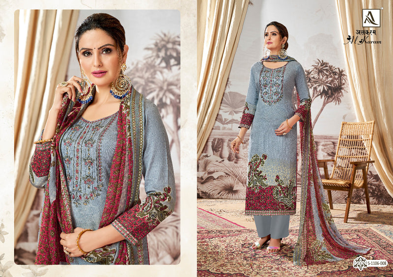 Alok Suit Al Karam Jam Satin With Heavy Embroidery Work Stylish Designer Festive Wear Salwar Kameez