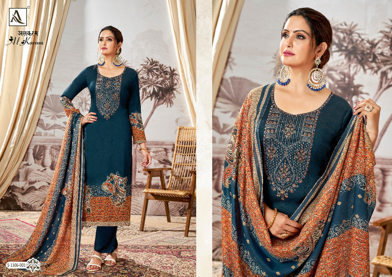 Alok Suit Al Karam Jam Satin With Heavy Embroidery Work Stylish Designer Festive Wear Salwar Kameez