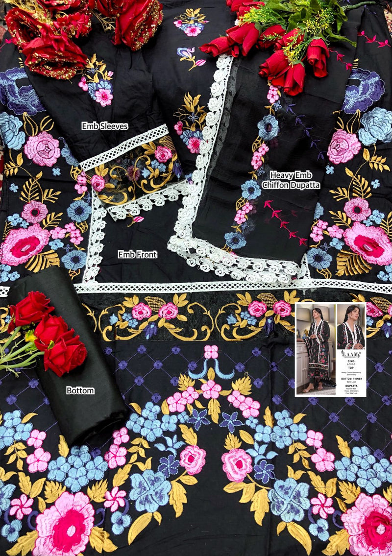 AL Laam  L 101 A B C Cotton Heavy Embroidery Pakistani Style Salwar Suits
