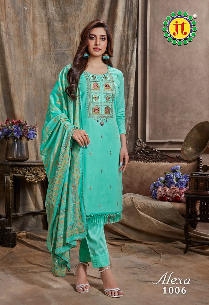Jt Alexa Pure Heavy Cotton Embroidery Work Fancy Designer Wear Salwar Kameez