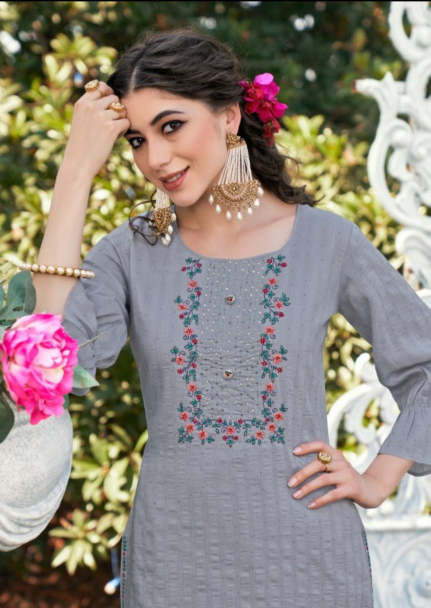 Rangoon Alfaz Chinon Fancy Festive Wear Embroidered Kurtis