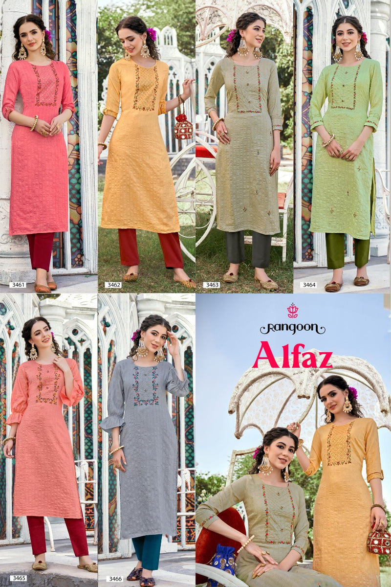 Rangoon Alfaz Chinon Fancy Festive Wear Embroidered Kurtis
