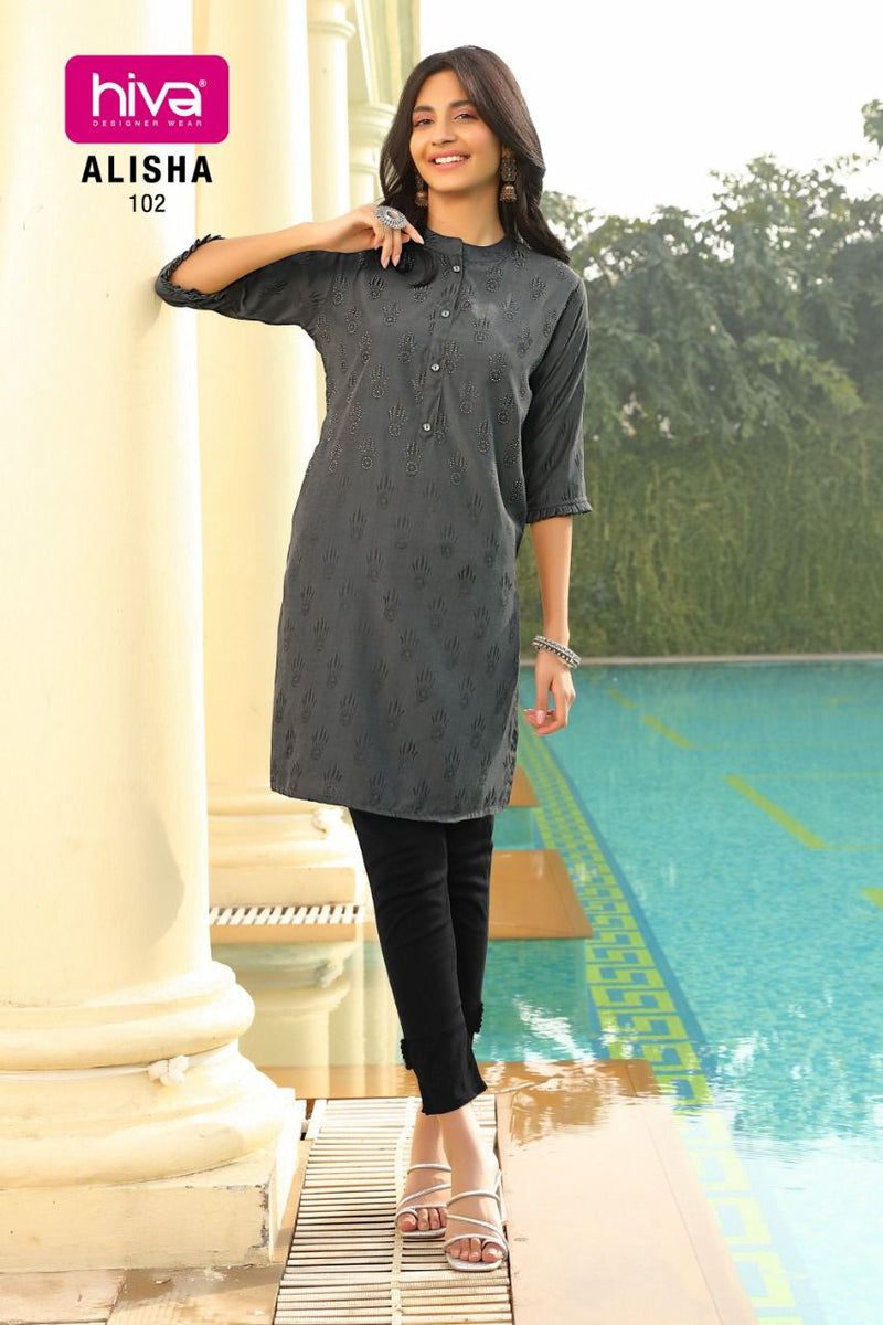 Hiva Designer Alisha Silk Fancy Stylish Party Wear Kurtis With 2 Tone