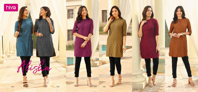 Hiva Designer Alisha Silk Fancy Stylish Party Wear Kurtis With 2 Tone