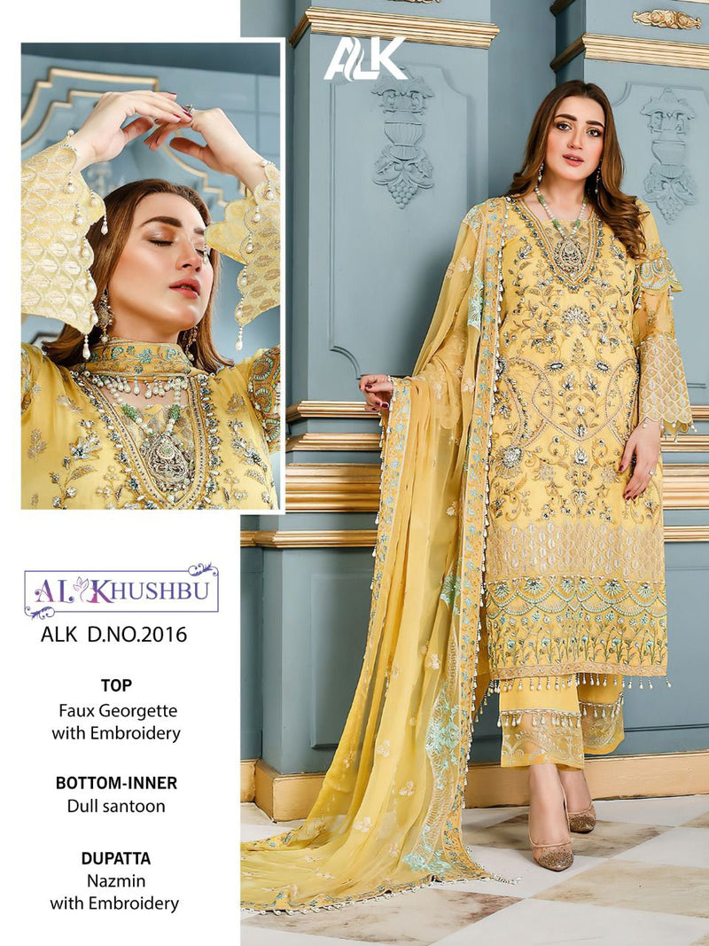Al Khushbu Alk D No 2016 Georgette Designer Pakistani Style Embroidered Wedding Wear Salwar Suits