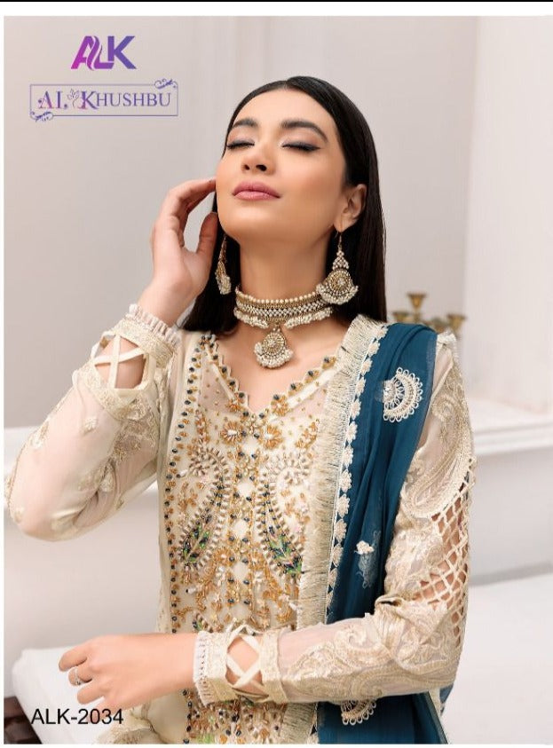 Al Khushbu Alk D No 2034 Georgette Embroidered Pakistani Style Wedding Wear Salwar Suits