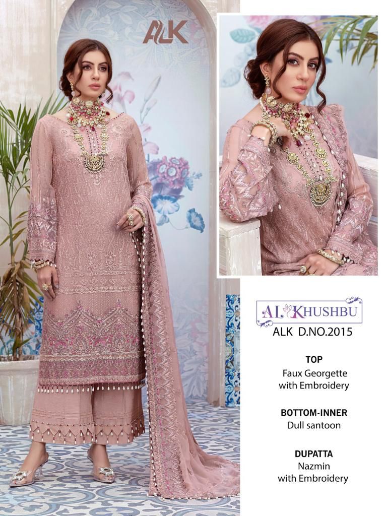 Al Khushbu Alk Dno 2015 Georgette Pakistani Style Party Wear Embroidered Salwar Suits