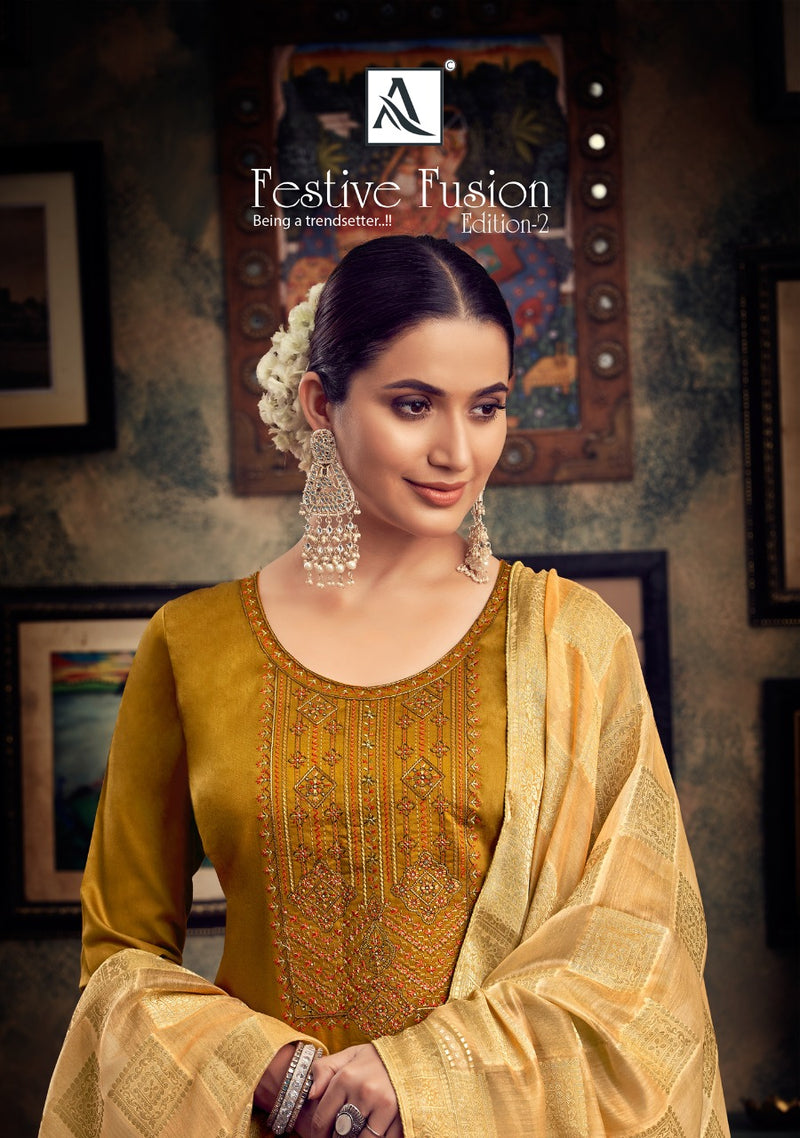 Alok Suits Festive Fusion Pure Jam Emboridary Work Salwar Suits