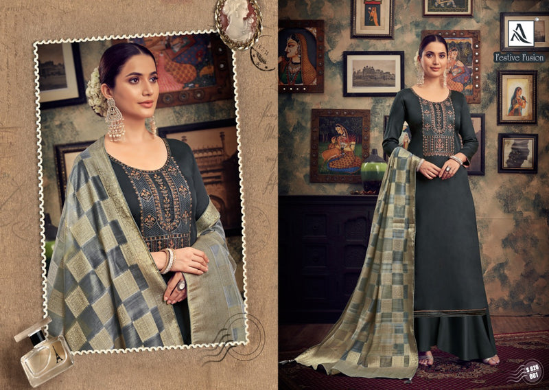 Alok Suits Festive Fusion Pure Jam Emboridary Work Salwar Suits