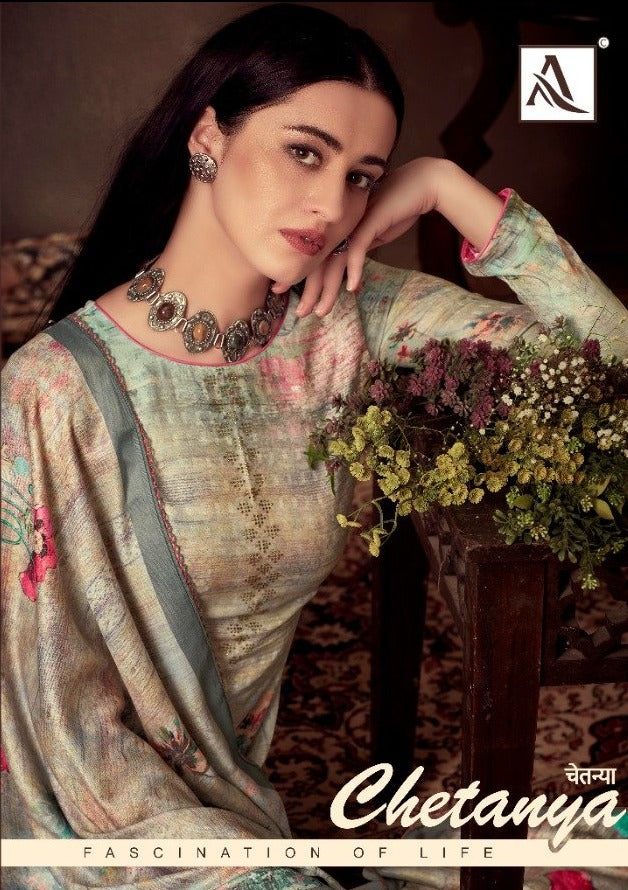 Alok Suit Chetanya Pure Wool Pasmina Digital Print Diginer Dimond Work Salwar Kameez
