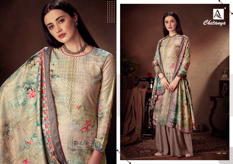 Alok Suit Chetanya Pure Wool Pasmina Digital Print Diginer Dimond Work Salwar Kameez