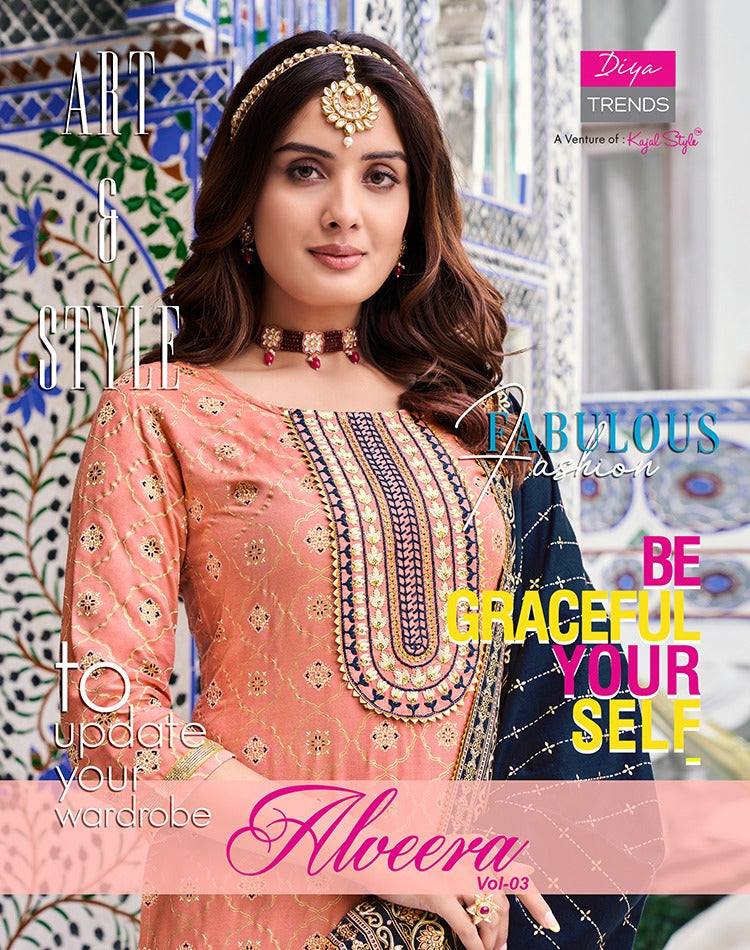 Diya Trends Alveera Vol 3 Rayon Classy Gold Print Fancy Embroidery Work Stylish Designer Partywear Kurti