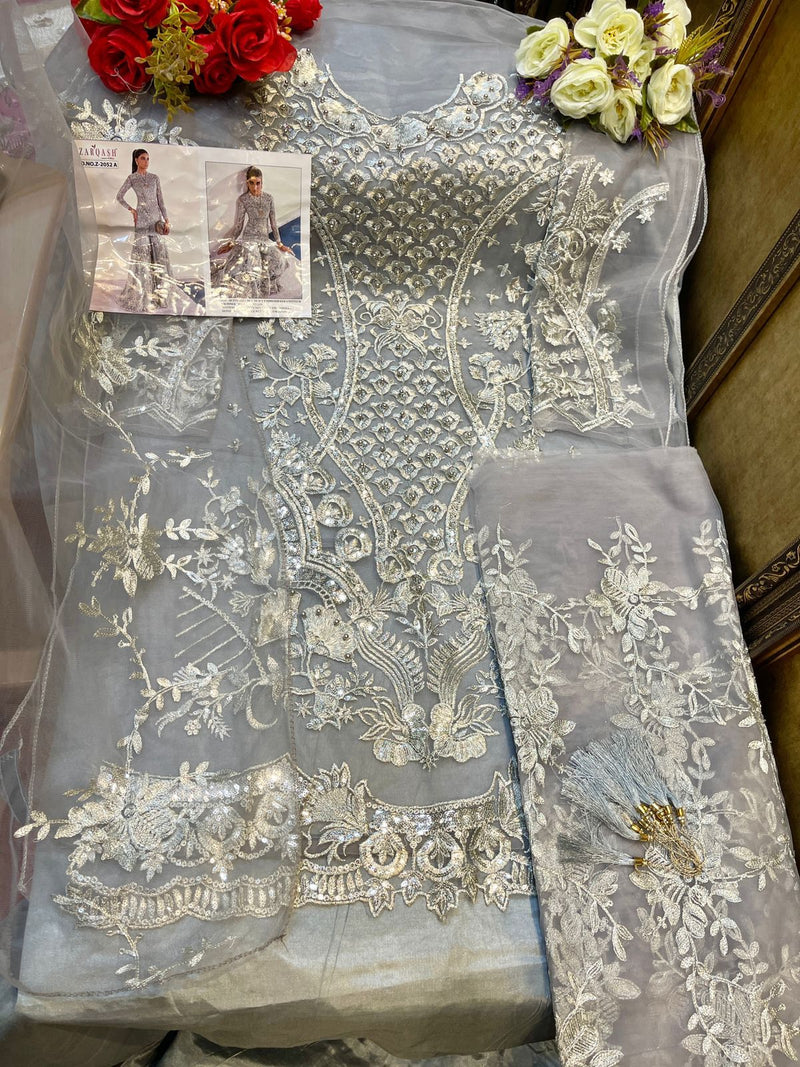 Zarqash Amalia Dn 2052 Butterfly Net With Heavy Embroidery Designer Sharara Salwar Suits