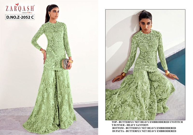 Zarqash Amalia Dn 2052 Butterfly Net With Heavy Embroidery Designer Sharara Salwar Suits