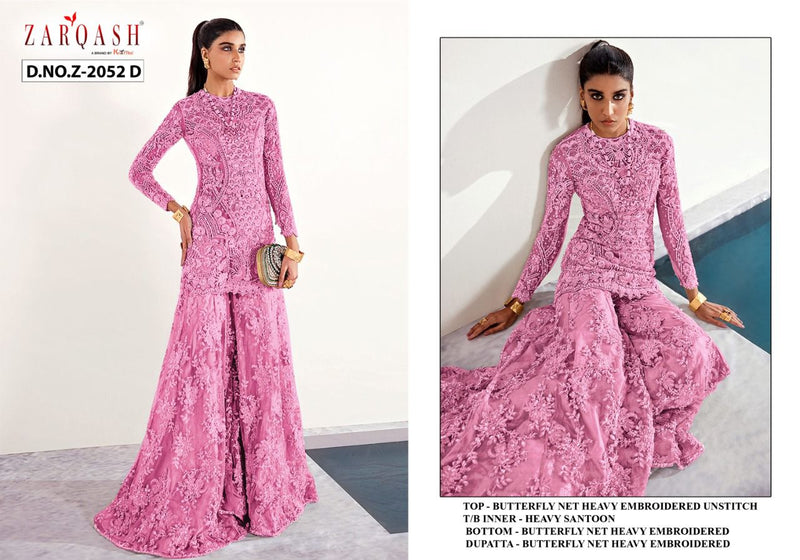 Zarqash Amalia Dn 2052 Butterfly Net With Heavy Embroidery Designer Sharara Salwar Suits