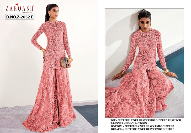 Zarqash Amalia Dn 2052 Butterfly Net With Heavy Embroidery Designer Sharara Salwar Suits