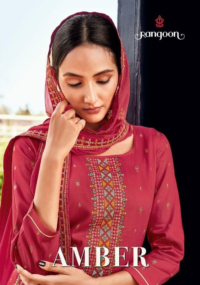 Rangoon Amber Jam Silk Print With Beautiful Embroidery Work Party Wear Designer Kurtis With Plazo & Dupatta