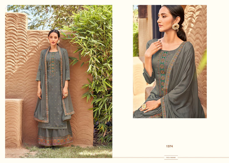 Rangoon Amber Jam Silk Print With Beautiful Embroidery Work Party Wear Designer Kurtis With Plazo & Dupatta