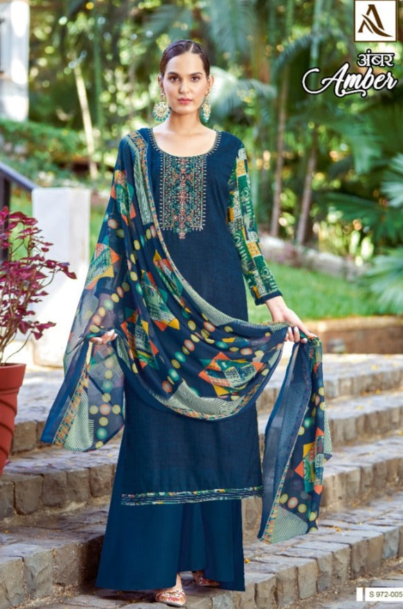Alok Suits Amber Viscose Rayon Embroidered Party Wear Salwar Suits With Fancy Prints
