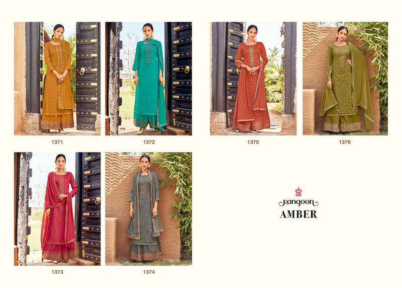 Rangoon Amber Jam Silk Print With Beautiful Embroidery Work Party Wear Designer Kurtis With Plazo & Dupatta