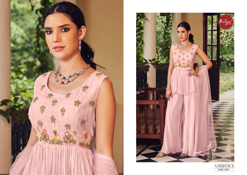 Lt Nitya Ambroice Georgette Ready Made Wedding Wear Sharara Style Salwar Suits