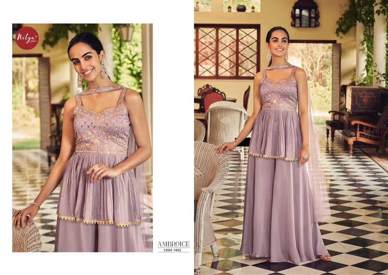 Lt Nitya Ambroice Georgette Ready Made Wedding Wear Sharara Style Salwar Suits