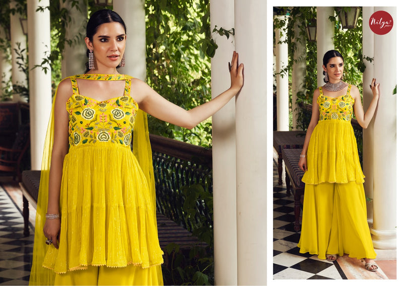 Lt Nitya Ambroice Georgette Ready Made Wedding Wear Sharara Style Salwar Suits